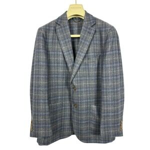 Jack Victor‎ Blue Grey Plaid Wool Blend Blazer Preppy Sport Coat 40R Knit Tie